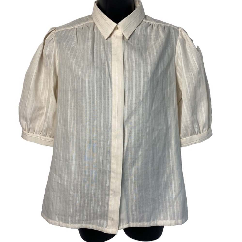 Vintage‎ Pink Wrangler Rainbow Tag Western Short Sleeve Shirt Metallic Thread